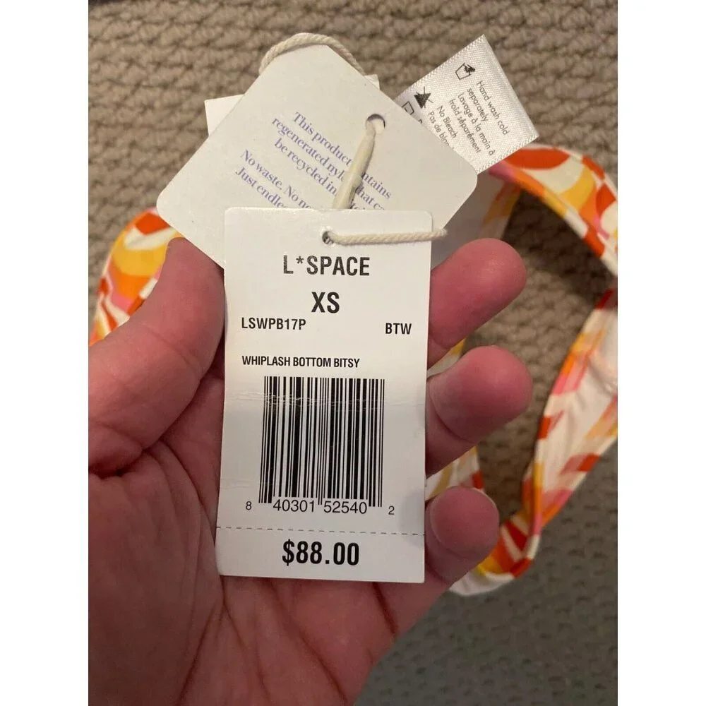 L*Space Whiplash Bitsy Bottom pink orange yellow wave design size XS MSRP $88